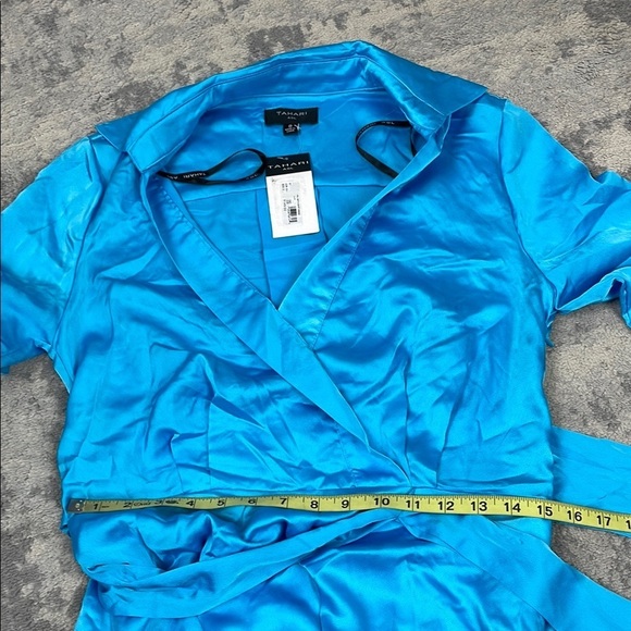 NWT TAHARI ASL Collared Midi Dress In Blue Faux Wrap Long Sleeve Sz 8 - Picture 8 of 14